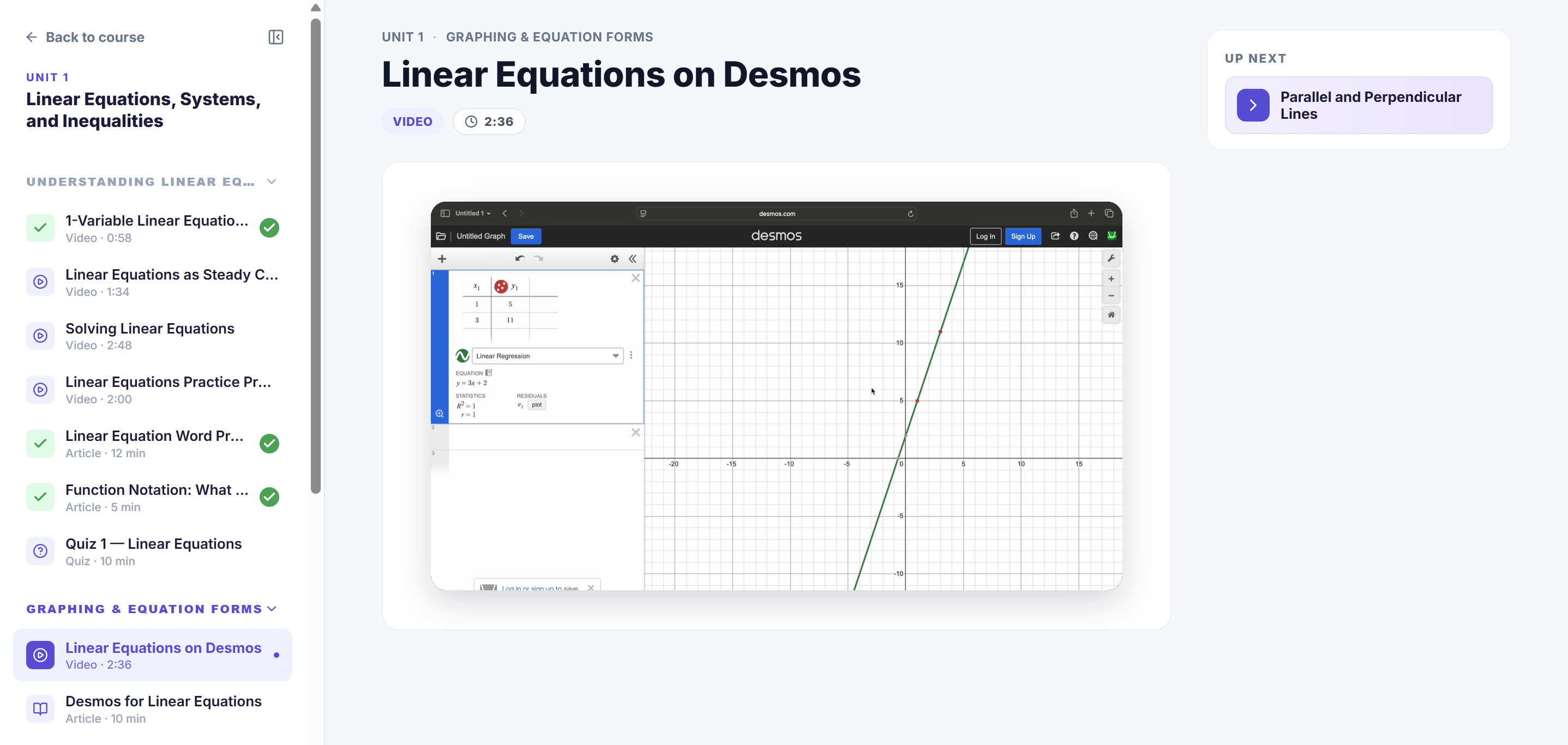Desmos in the course